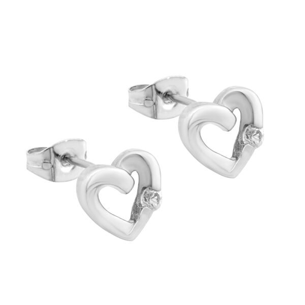 Heart-Shaped Earrings with CZ Stone - Elegant Sterling Silver Jewelry for Women - Image 2