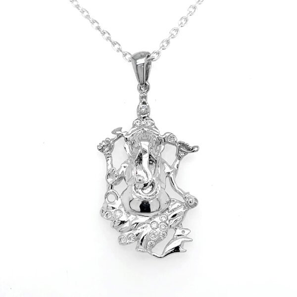 925 Sterling Silver Lord Ganesha Pendant with CZ Stones – Elegant Hindu God Jewelry for Men & Women