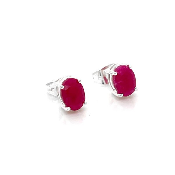 Elegant Red Stone Silver Plated Brass Stud Earrings – Chic & Timeless Jewelry for Every Occasion - Image 2