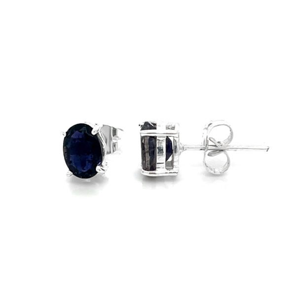 Elegant Blue Stone Stud Earrings - Silver Plated Brass Jewelry for Women