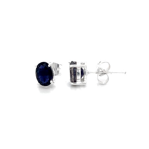 Elegant Blue Stone Stud Earrings - Silver Plated Brass Jewelry for Women - Image 5