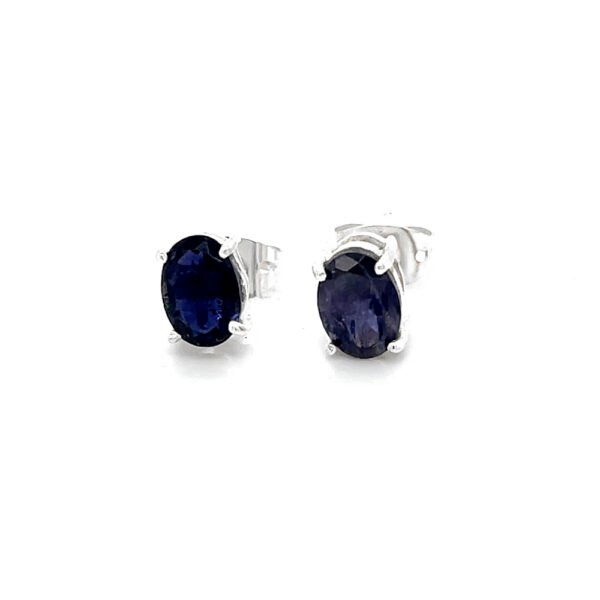 Elegant Blue Stone Stud Earrings - Silver Plated Brass Jewelry for Women - Image 4