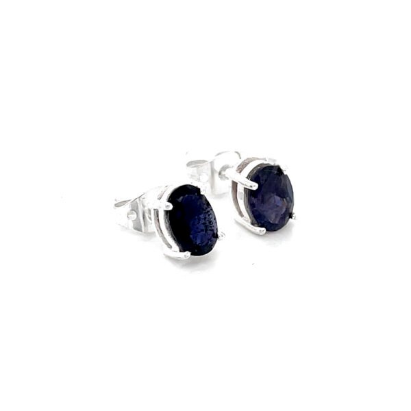 Elegant Blue Stone Stud Earrings - Silver Plated Brass Jewelry for Women - Image 3