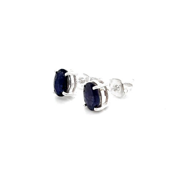 Elegant Blue Stone Stud Earrings - Silver Plated Brass Jewelry for Women - Image 2