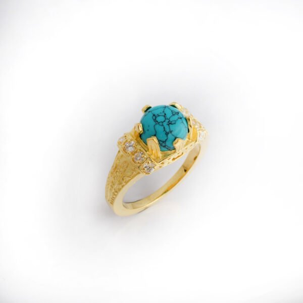 Elegant Gold-Plated Brass Ring with Turquoise Stone & CZ Accents