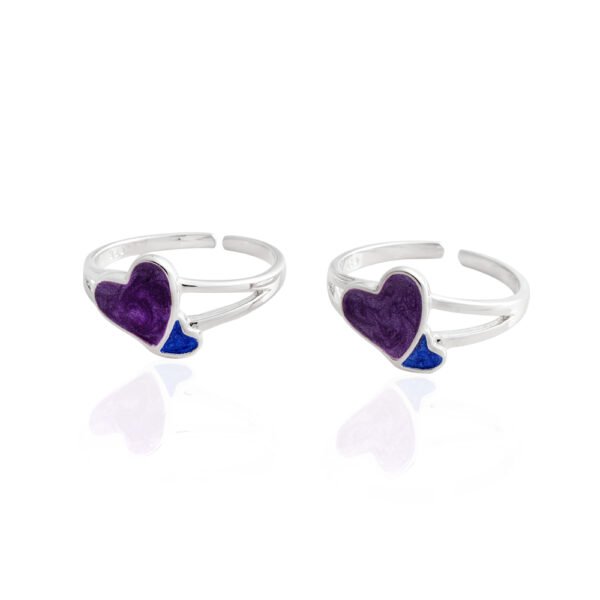 925 Sterling Silver Purple & Blue Enamel Heart Toe Rings – Adjustable, Trendy Jewelry for Women & Girls toe rings jewelry gift