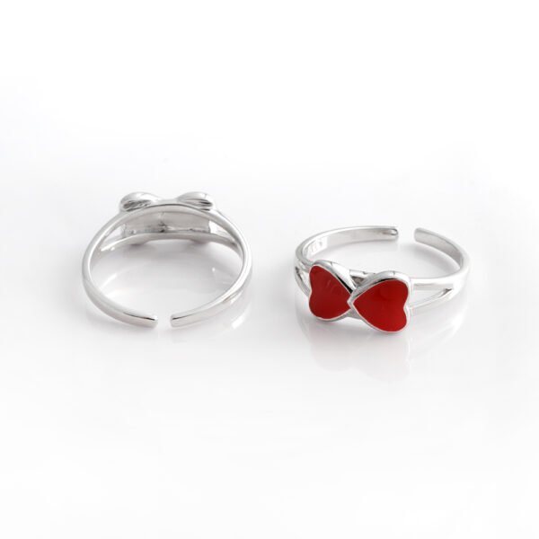 Sterling Silver Double Heart Ring, Red Enamel Design, Adjustable toe ring for women 925 sterling silver 2 red heart enamel toe ring gift for her - Image 4